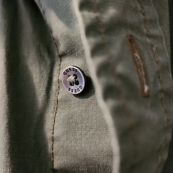 Guess Short Sleeve Utility Military Button Up Size XS Olive Green - Picture 7 of 8